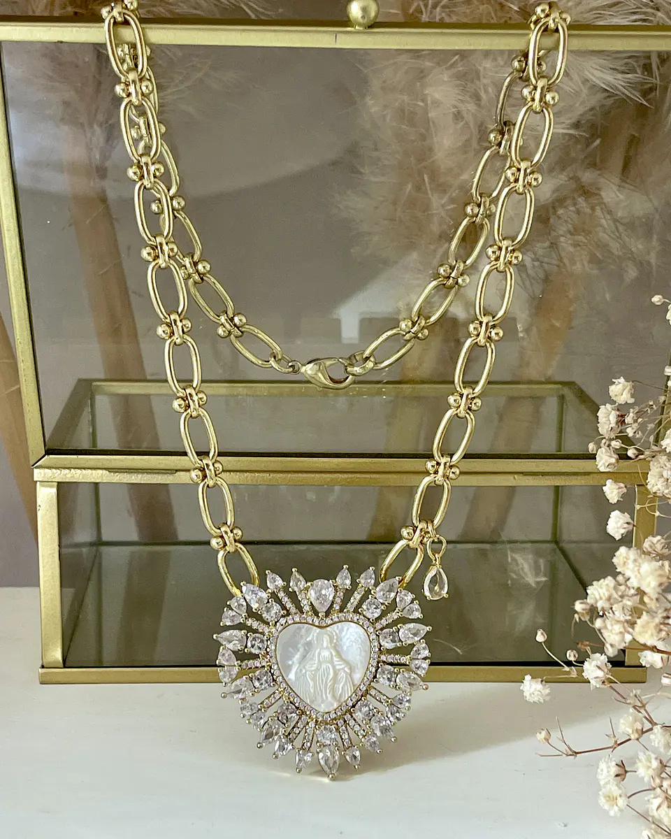 Collar maxi eslabones Corazón Virgen Nácar Gold 1