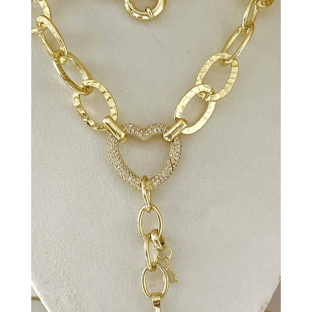 Collar XL Estrella Martillada Conector Corazón  Gold