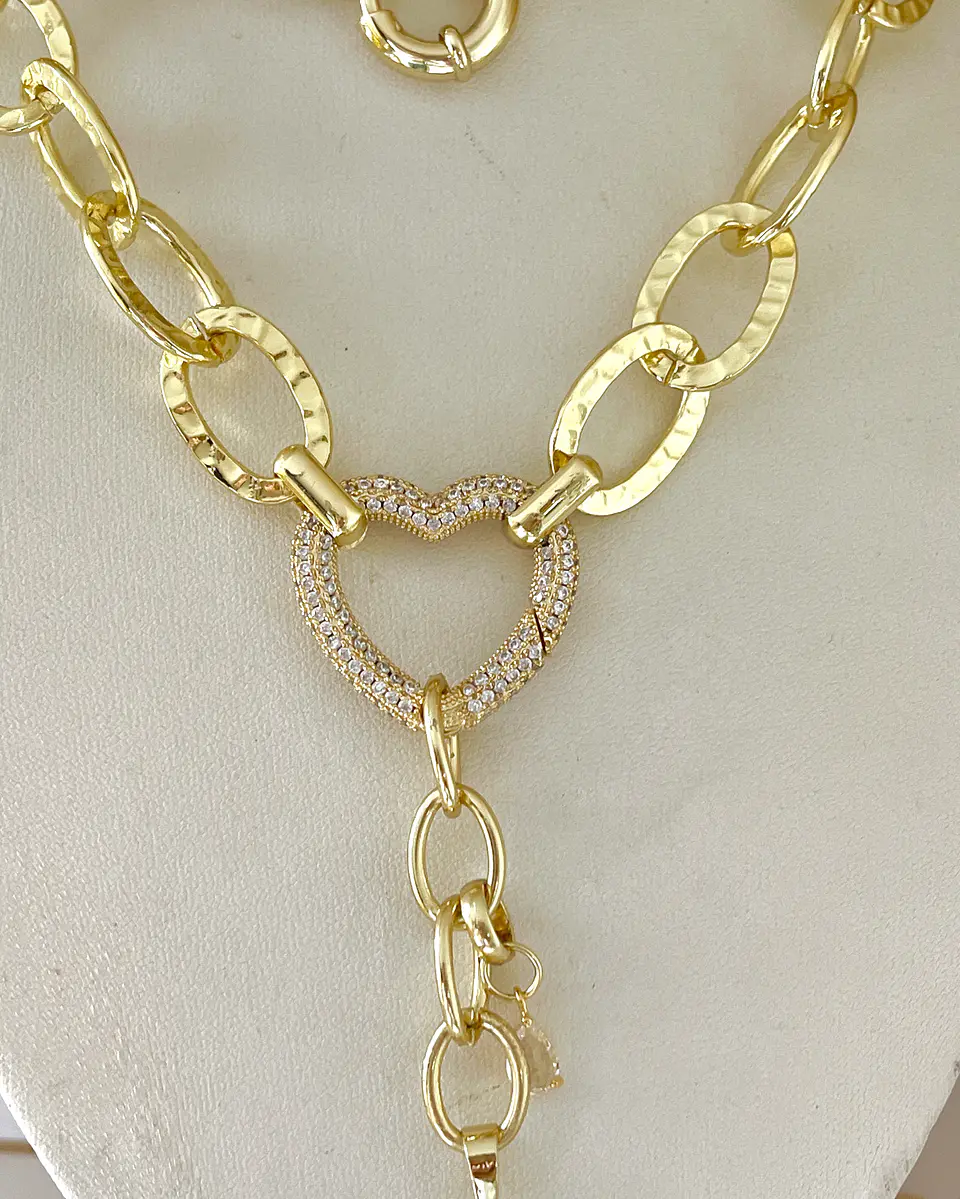 Collar XL Estrella Martillada Conector Corazón  Gold 8