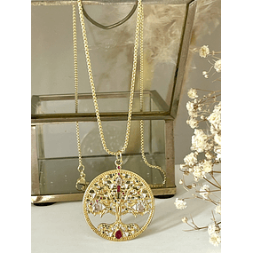 Collar Medallón Árbol de la Vida Cristales Gold