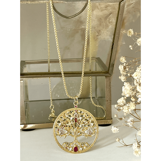 Collar Medallón Árbol de la Vida Cristales Gold