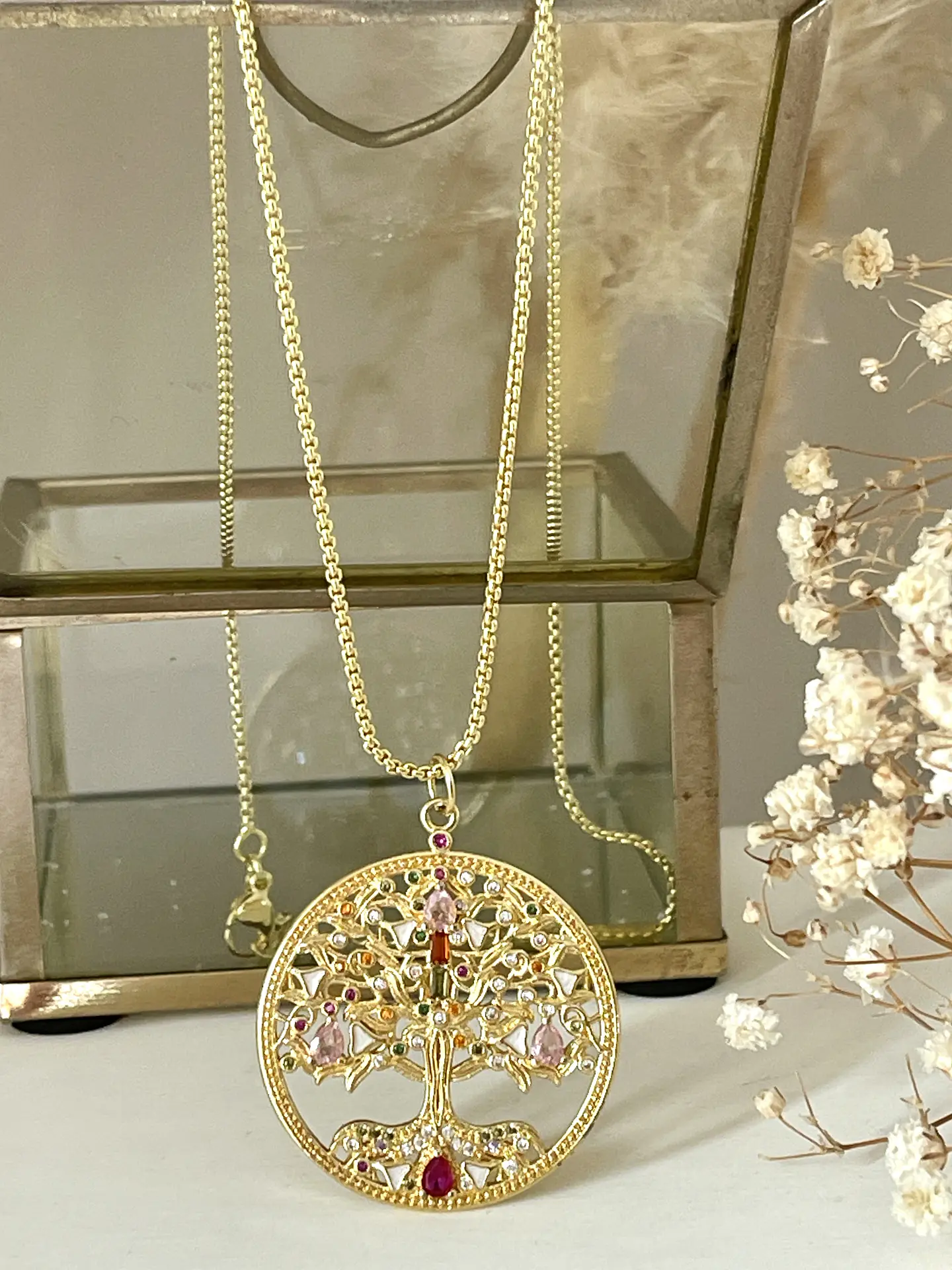 Collar Medallón Árbol de la Vida Cristales Gold 1
