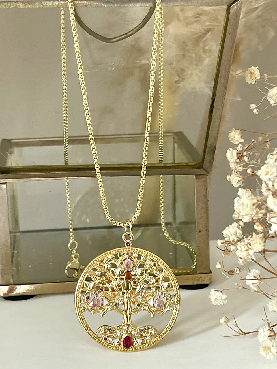 Collar Medallón Árbol de la Vida Cristales Gold 1