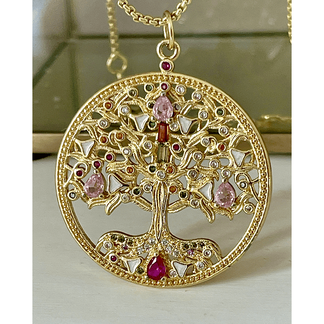 Collar Medallón Árbol de la Vida Cristales Gold