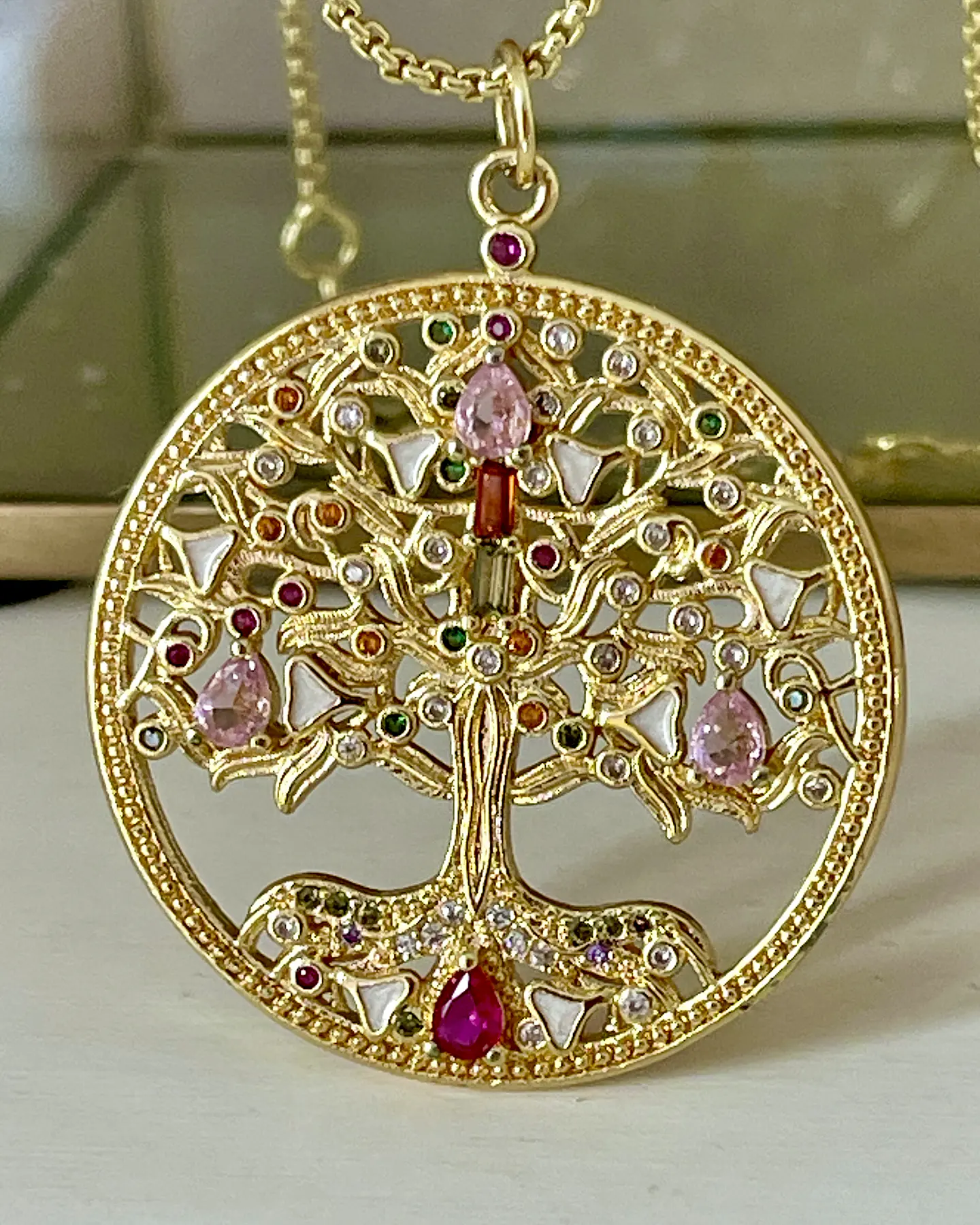 Collar Medallón Árbol de la Vida Cristales Gold 2