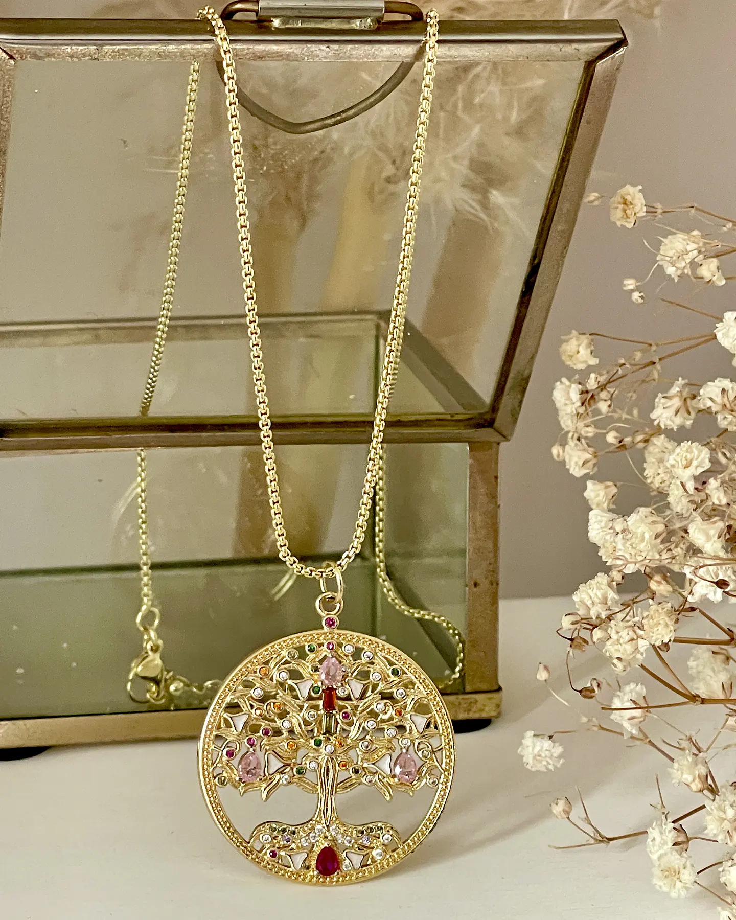 Collar Medallón Árbol de la Vida Cristales Gold 3