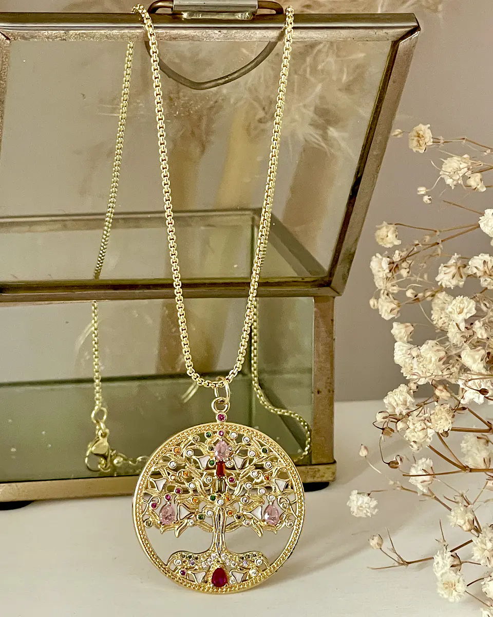 Collar Medallón Árbol de la Vida Cristales Gold 3