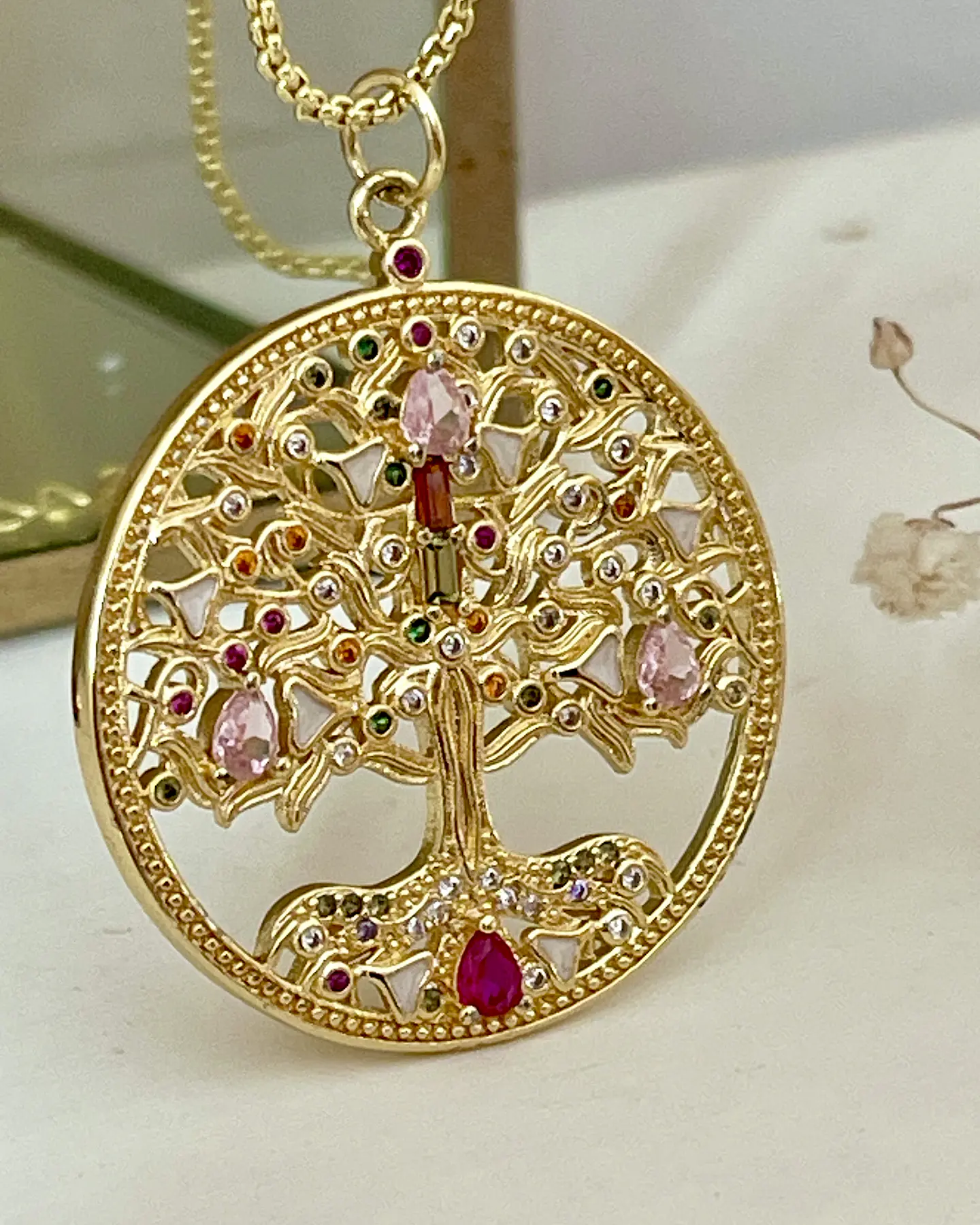 Collar Medallón Árbol de la Vida Cristales Gold 4