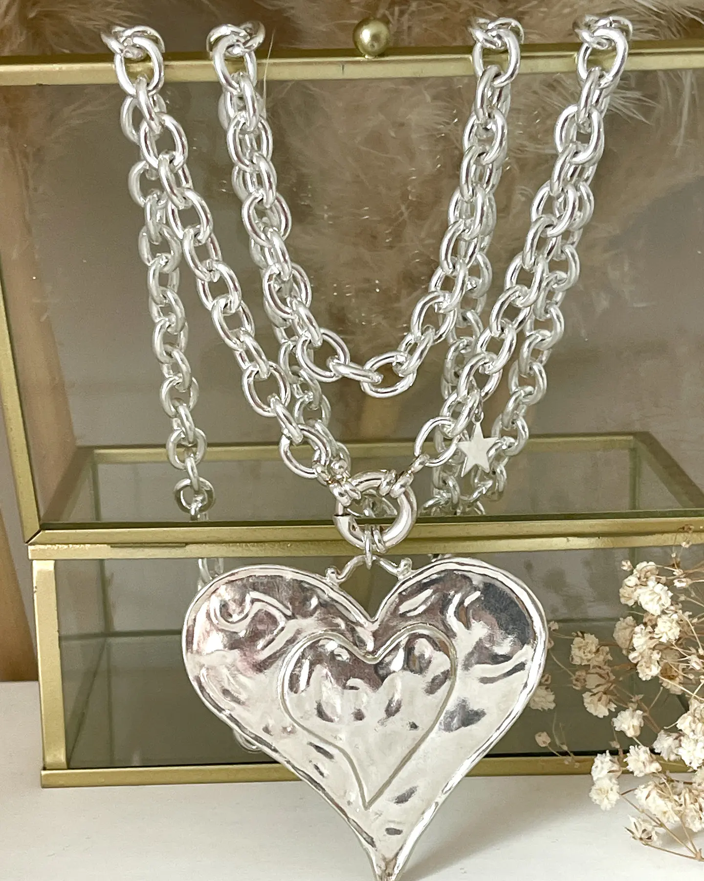 Colla XL Maxi Corazon Silver con Estrellita lateral 7