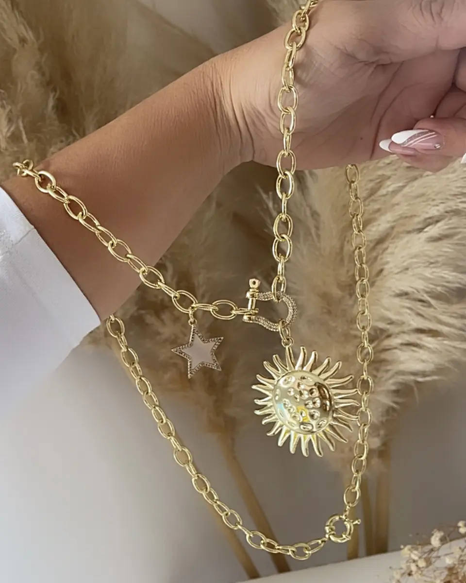 Collar XL Maxi Girasol estrella eslabones ovalados Gold  2