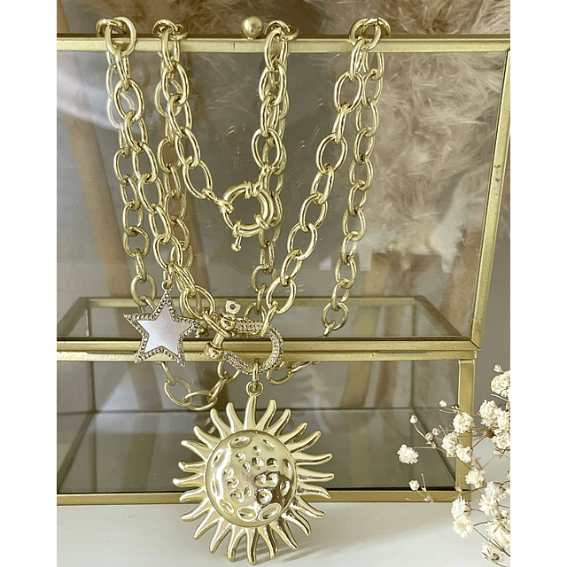 Collar XL Maxi Girasol estrella eslabones ovalados Gold 