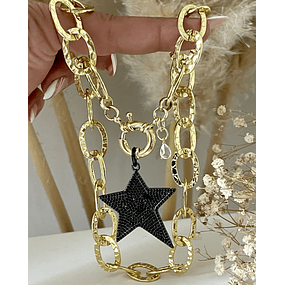 Collar Estrella Rockera circones Black Micropavé Gold