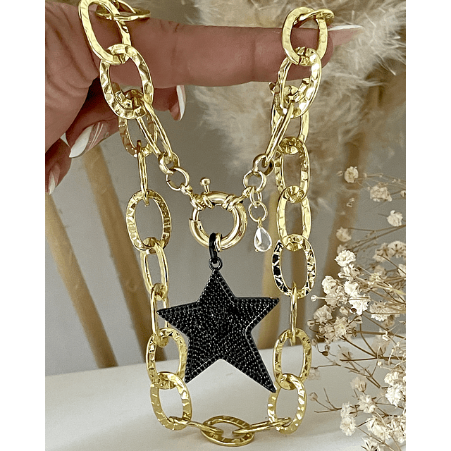 Collar Estrella Rockera circones Black Micropavé Gold