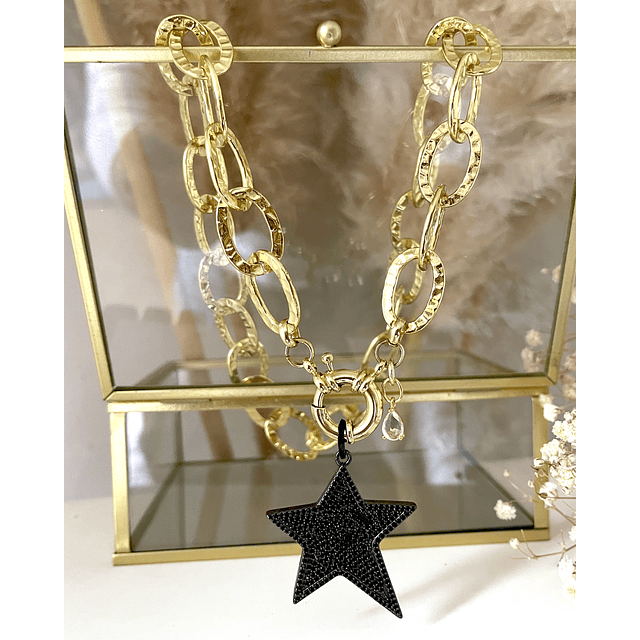 Collar Estrella Rockera circones Black Micropavé Gold