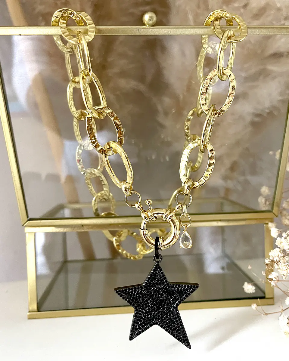 Collar Estrella Rockera circones Black Micropavé Gold 4
