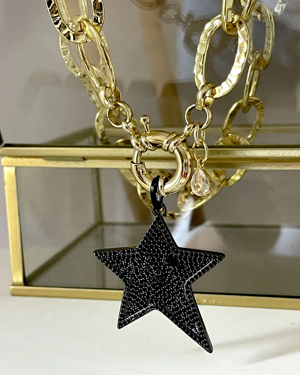 Collar Estrella Rockera circones Black Micropavé Gold 3