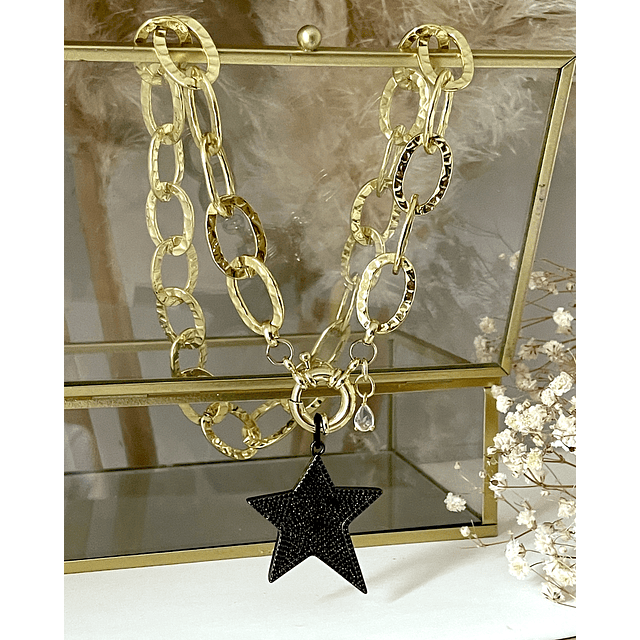Collar Estrella Rockera circones Black Micropavé Gold