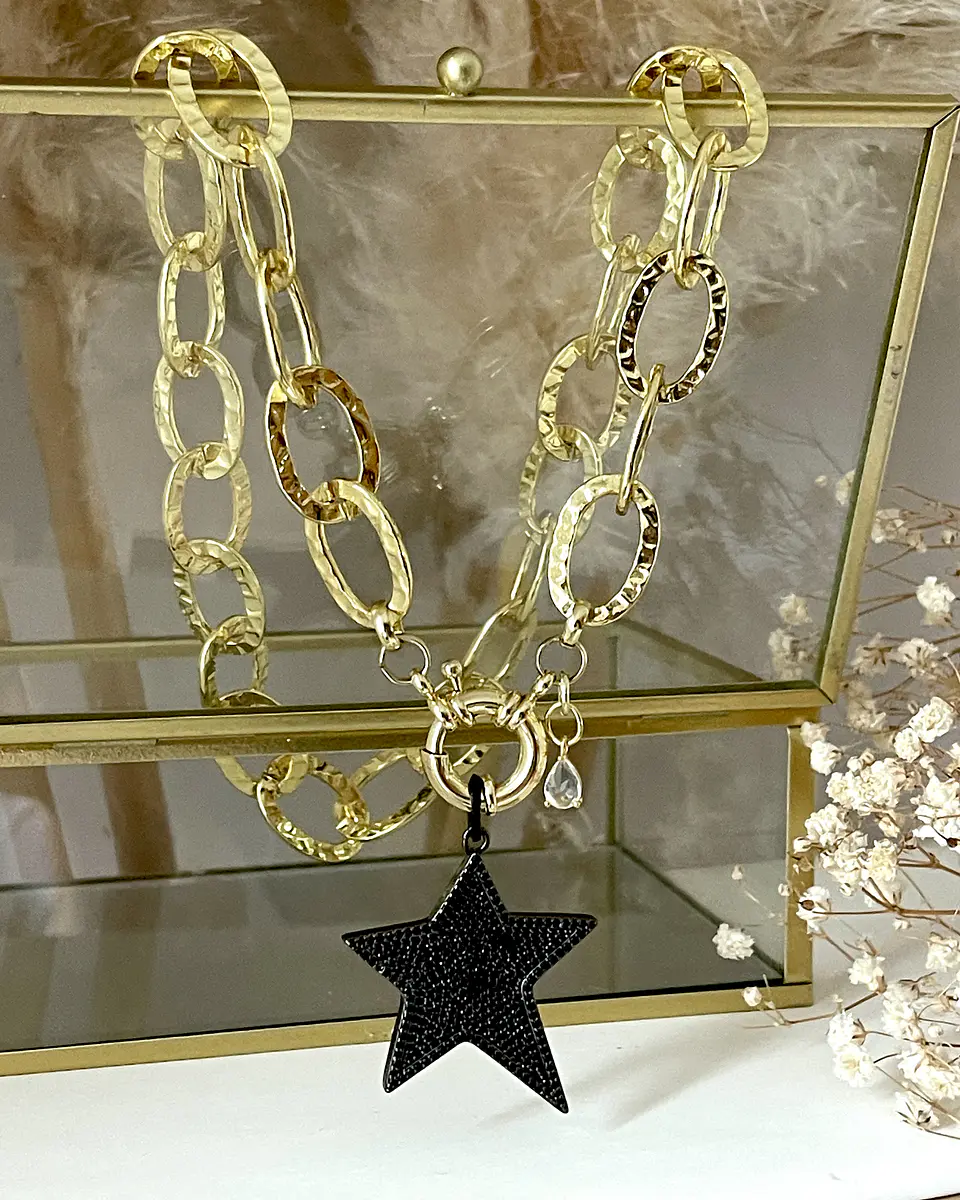 Collar Estrella Rockera circones Black Micropavé Gold 5