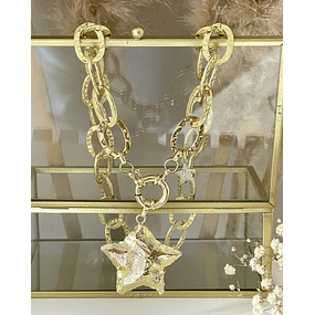 Collar Maxi Estrella Martillada Relieve Gold 