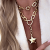 Collar XL Estrella Martillada Conector Corazón  Gold