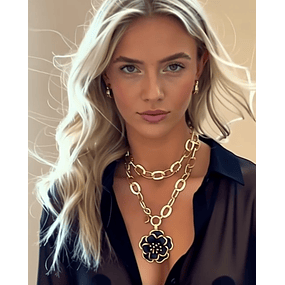 Collar XL Maxi Camelia Black Esmaltada Gold