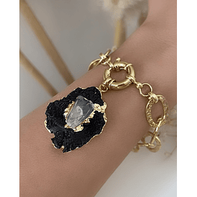 Pulsera Maxi Turnalina Cuarzo Eslabones Martillados Gold