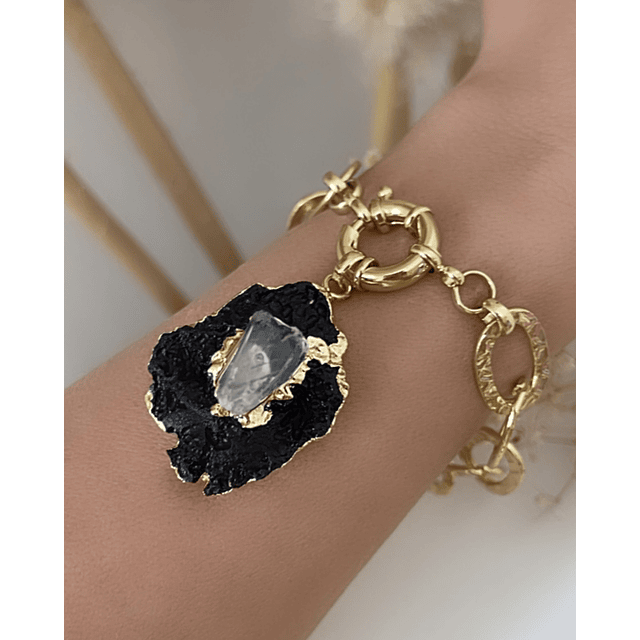 Pulsera Maxi Turnalina Cuarzo Eslabones Martillados Gold
