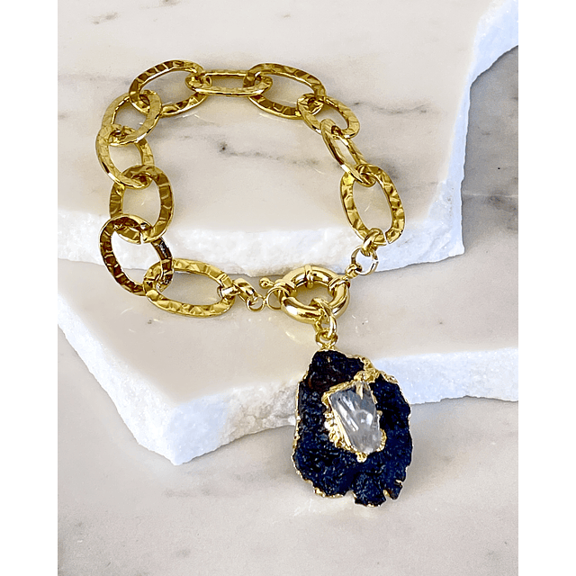 Pulsera Maxi Turnalina Cuarzo Eslabones Martillados Gold