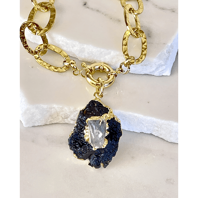 Pulsera Maxi Turnalina Cuarzo Eslabones Martillados Gold