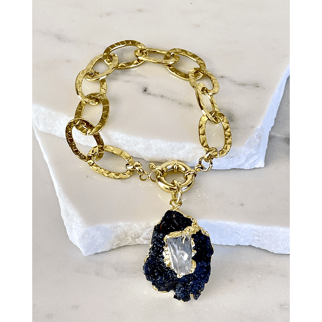 Pulsera Maxi Turnalina Cuarzo Eslabones Martillados Gold