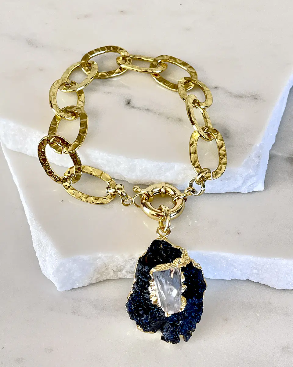 Pulsera Maxi Turnalina Cuarzo Eslabones Martillados Gold 5