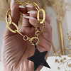 Pulsera Maxi Estrella Black Eslabones Martillados Gold