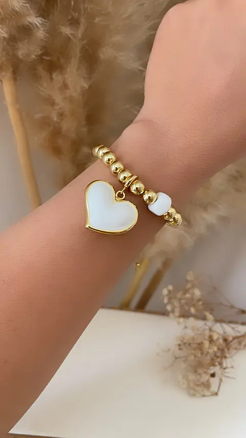 Pulsera Maxi Balines Corazón Blanco Gold 