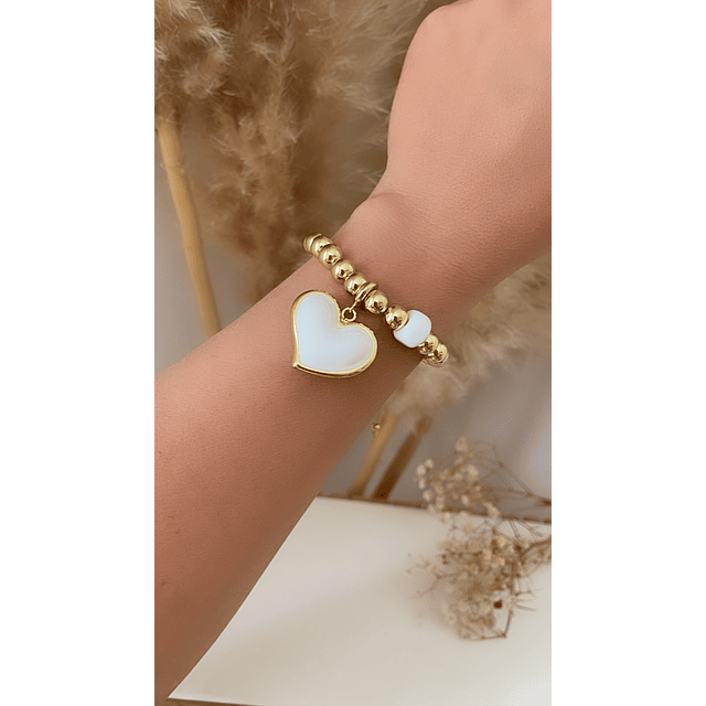 Pulsera Maxi Balines Corazón Blanco Gold 