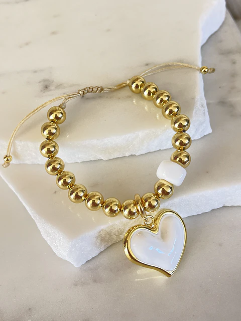 Pulsera Maxi Balines Corazón Blanco Gold 