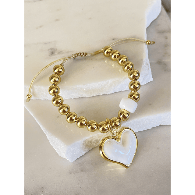 Pulsera Maxi Balines Corazón Blanco Gold 