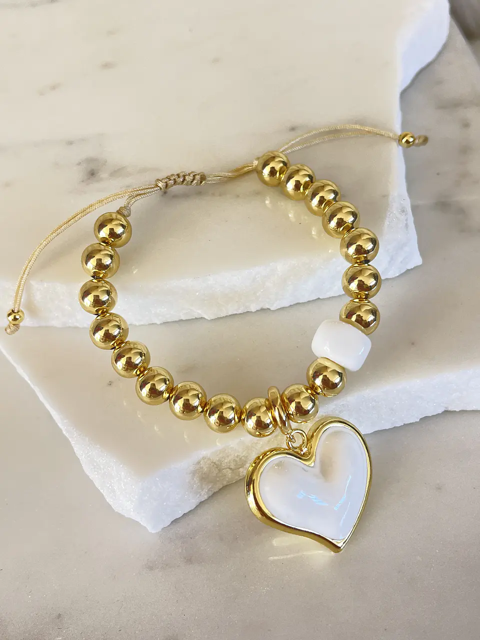 Pulsera Maxi Balines Corazón Blanco Gold  1