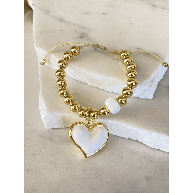 Pulsera Maxi Balines Corazón Blanco Gold 