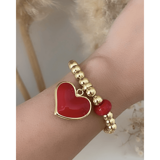 Pulsera Maxi Balines Corazón Rojo Gold 