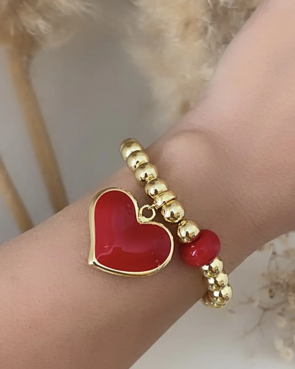 Pulsera Maxi Balines Corazón Rojo Gold  2