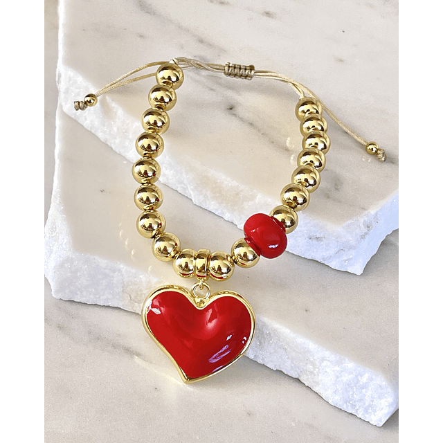 Pulsera Maxi Balines Corazón Rojo Gold 