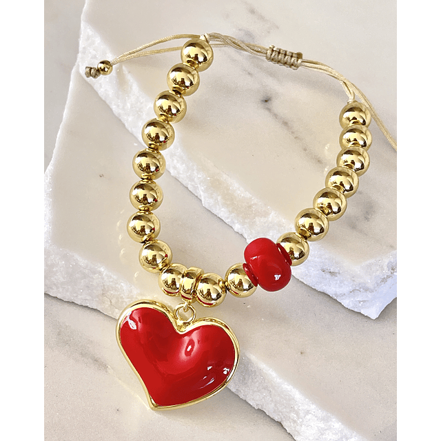 Pulsera Maxi Balines Corazón Rojo Gold 
