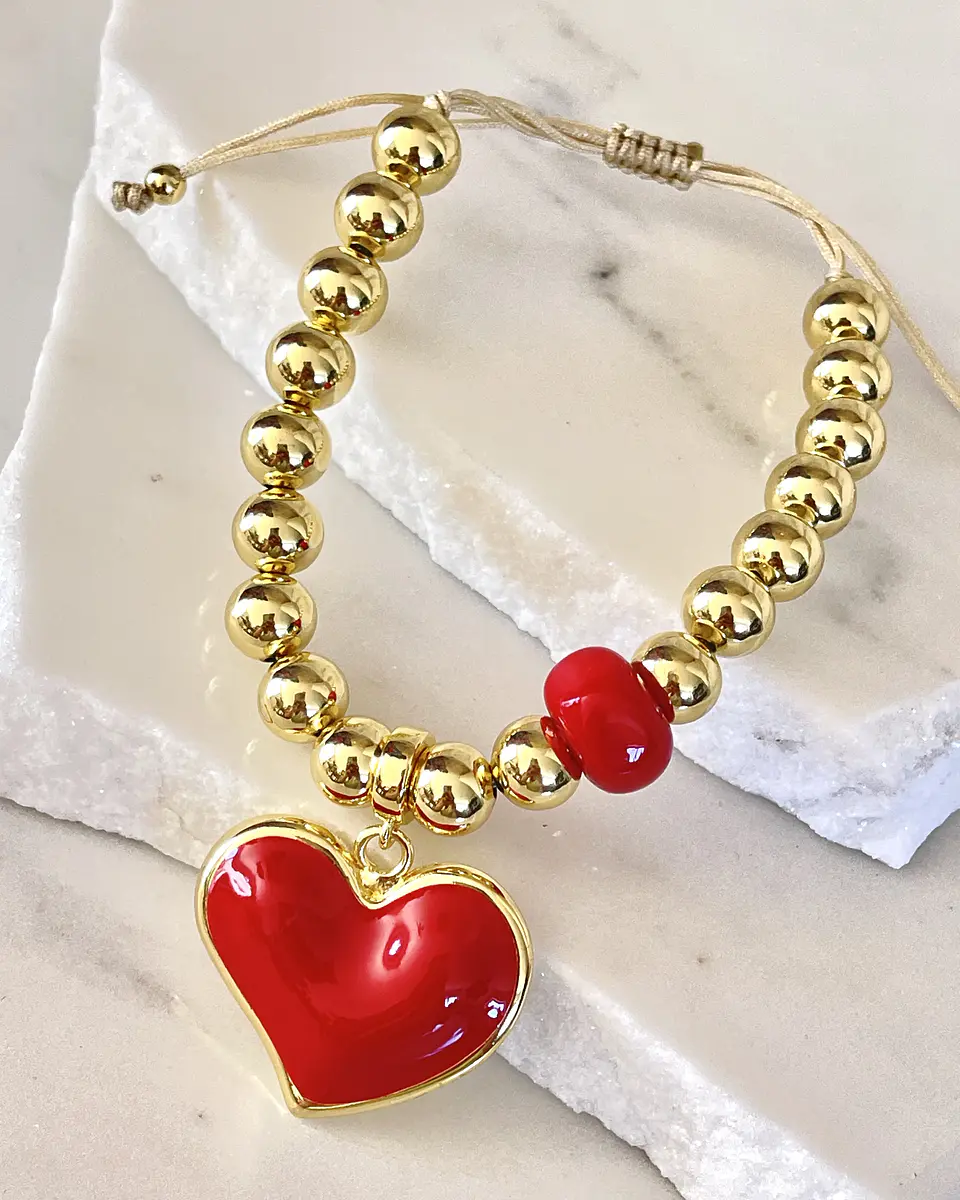 Pulsera Maxi Balines Corazón Rojo Gold  4