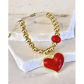 Pulsera Maxi Balines Corazón Rojo Gold 