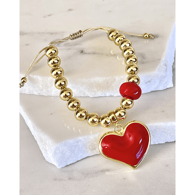Pulsera Maxi Balines Corazón Rojo Gold 