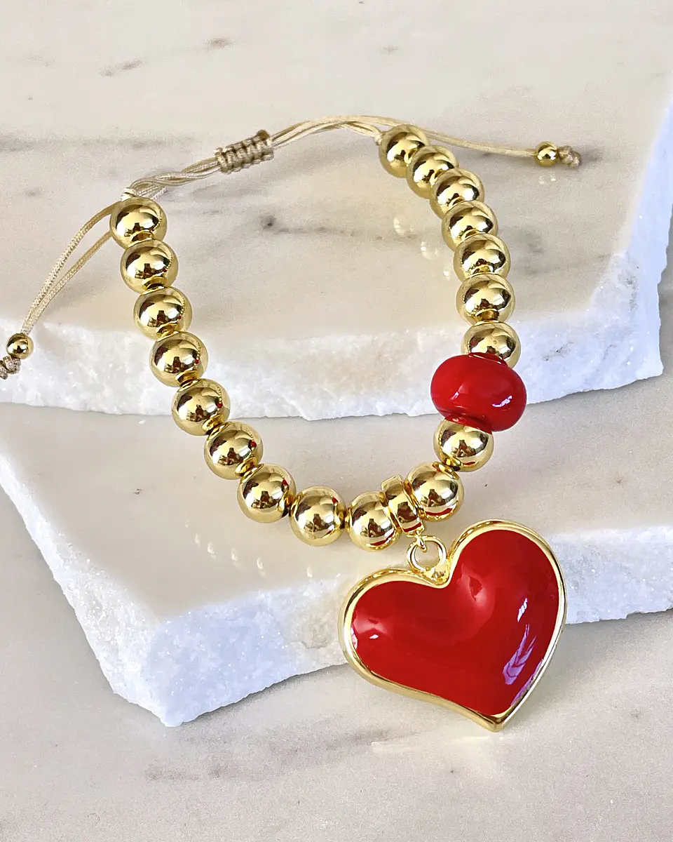 Pulsera Maxi Balines Corazón Rojo Gold  1