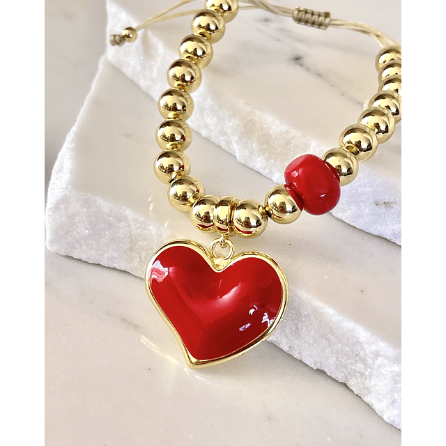 Pulsera Maxi Balines Corazón Rojo Gold 