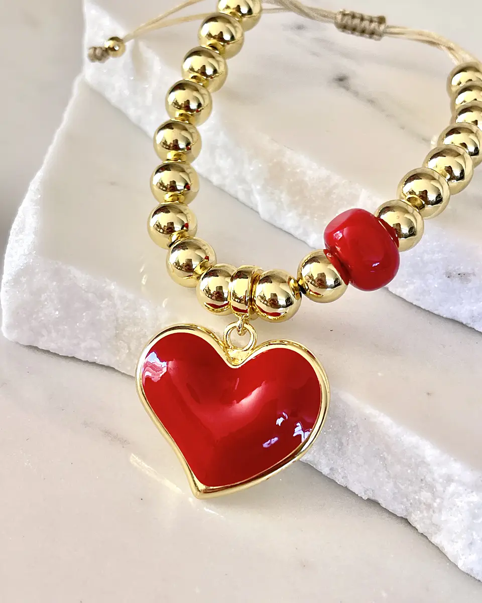Pulsera Maxi Balines Corazón Rojo Gold  5