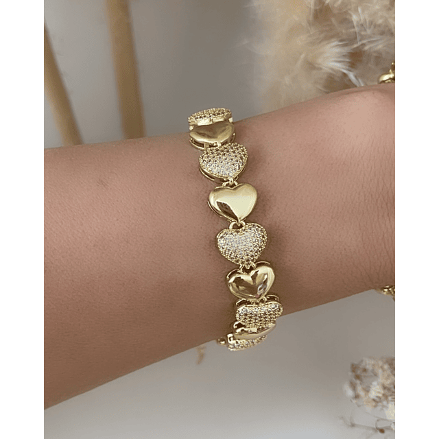 Pulsera Corazones Circones Gold