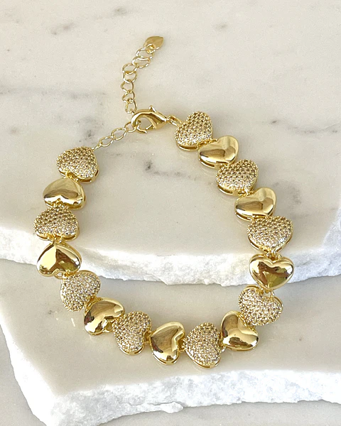 Pulsera Corazones Circones Gold
